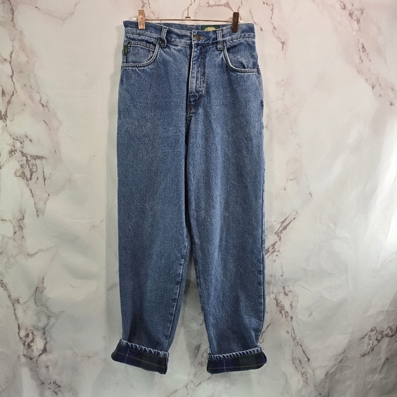 Cabela's Denim - Cabelas Jean Women 8 28 X 29 Flannel Lined Plaid Green High Rise Medium Denim